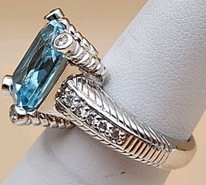 JUDITH RIPKA Aquamarine/Cubic Zirconia/Sterling Silver Ring Size 6