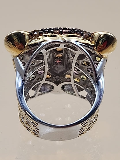 MICHAEL VALITUTTI Multi Gemstone/Sterling Silver/ Panther/Jaguar Head Ring Sz.5