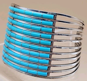 ANSON LETICIA WALLACE ZUNI Turquoise Inlaid/Sterling Silver Cuff Bracelet