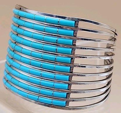 ANSON LETICIA WALLACE ZUNI Turquoise Inlaid/Sterling Silver Cuff Bracelet