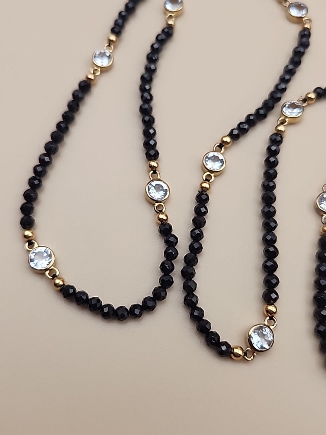HSN Faceted Black Onyx/Topaz/14k Over Sterling Silver 36" Necklace