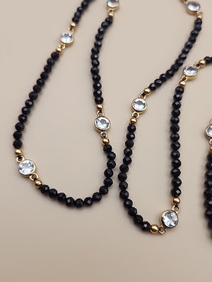 HSN Faceted Black Onyx/Topaz/14k Over Sterling Silver 36" Necklace