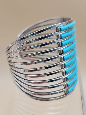 ANSON LETICIA WALLACE ZUNI Turquoise Inlaid/Sterling Silver Cuff Bracelet