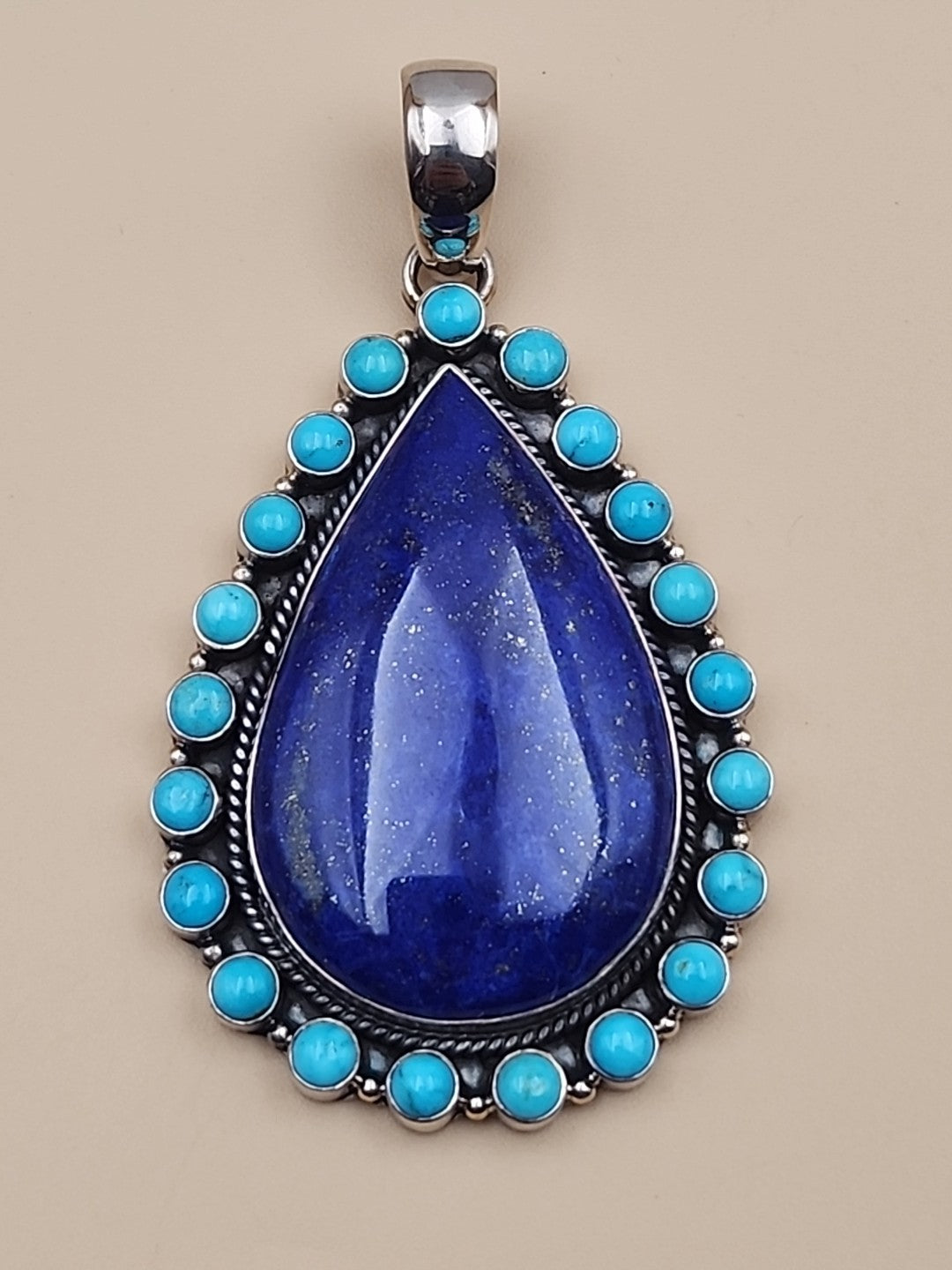Sleeping Beauty Turquoise/Lapis Lazuli Cabochon/Sterling Silver Pendant