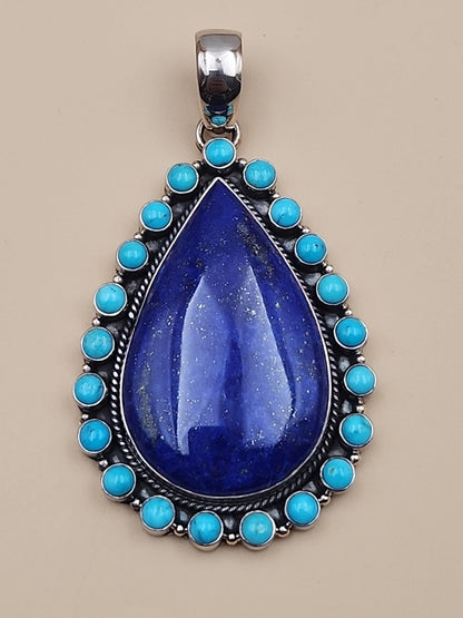 Sleeping Beauty Turquoise/Lapis Lazuli Cabochon/Sterling Silver Pendant