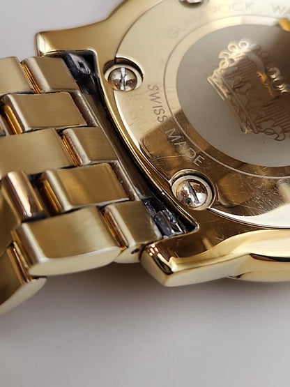 GLAM ROCK Miami Quartz Gold Tone/Crystal Indices/Glowing Hands Watch NEW BATTERY