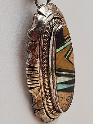 MELVIN FRANCIS Navajo 925 /Onyx/Jasper/Tiger Eye Inlay Pendant & Necklace