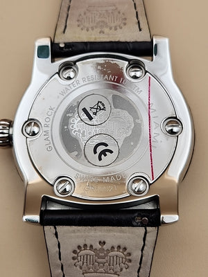 GLAM ROCK Black Alligator Leather/Diamond Bezel/Miami #GR10021 NEW BATTERY