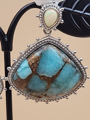DALLAS PRINCE Amazonite/Opal/Sterling Silver Dangle Earrings