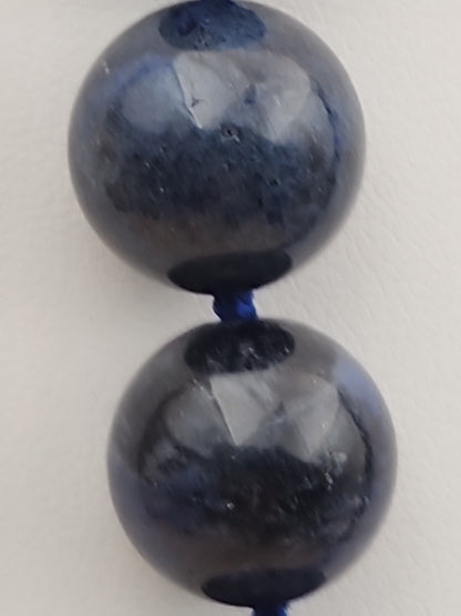 Blue Dumortierite Polished 14mm Bead/Sterling Silver Clasp 17" Necklace