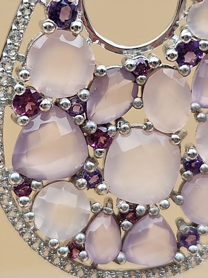 Amethyst/Rose Quartz/White Quartz/Sterling Silver Teardrop Drop/Dangle Earrings