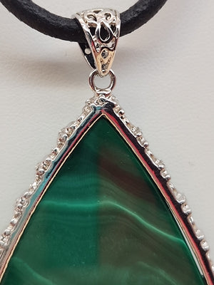 Green Malachite/Sterling Silver/Elephant Design Bezel Statement Pendant