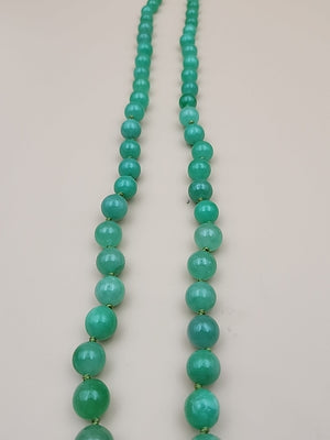 GRASSMAN-BLAKE 14k/Natural Green Onyx/Double Knotted/Graduated/Beaded Necklace