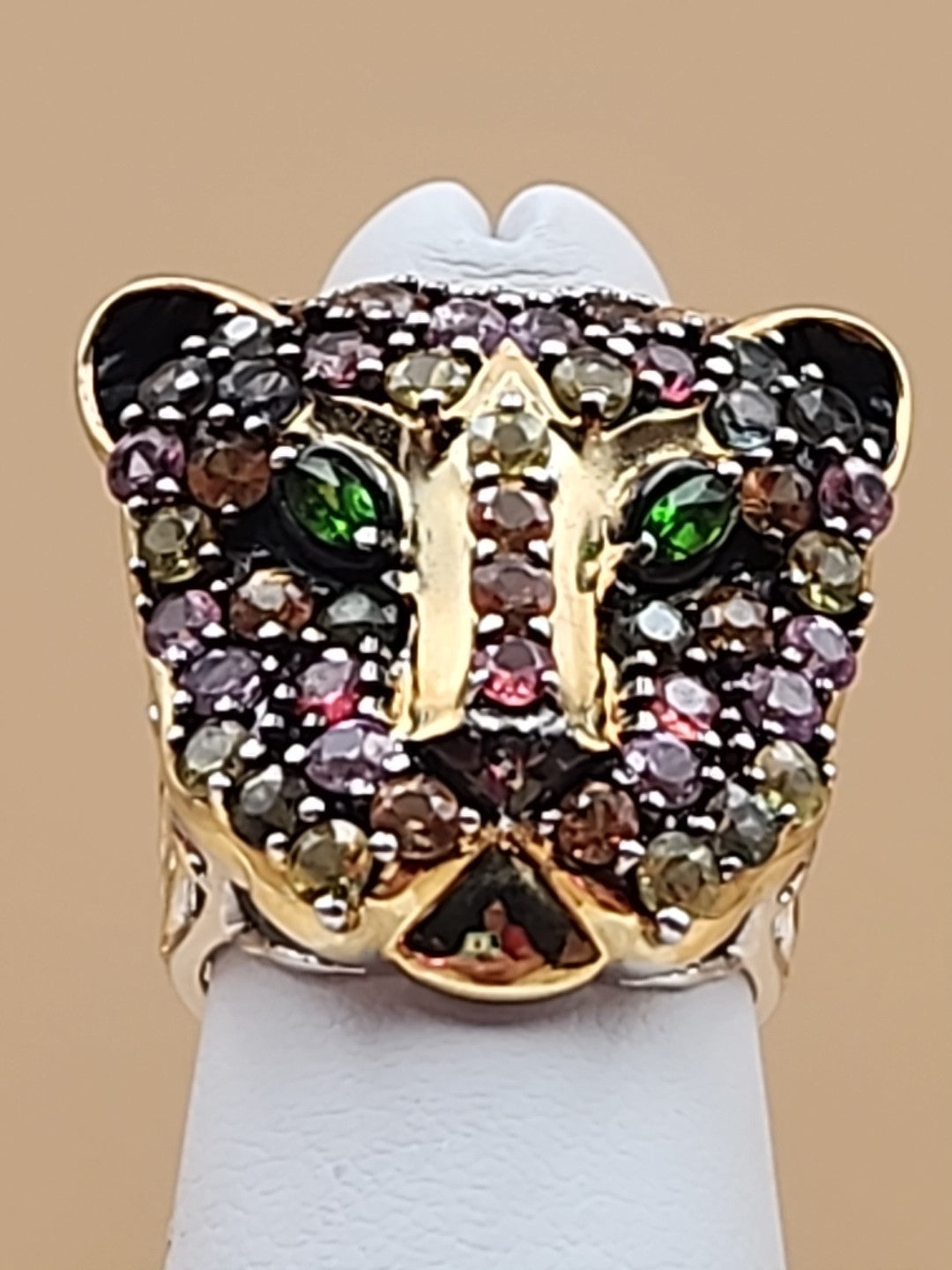 MICHAEL VALITUTTI Multi Gemstone/Sterling Silver/ Panther/Jaguar Head Ring Sz.5