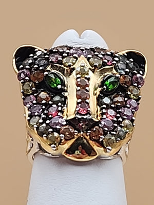 MICHAEL VALITUTTI Multi Gemstone/Sterling Silver/ Panther/Jaguar Head Ring Sz.5