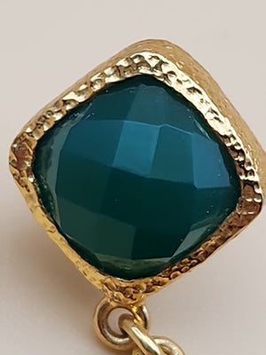 HSN CAROL BRODIE Gold Vermeil Faceted Black & Green Onyx Pear Drop Earrings