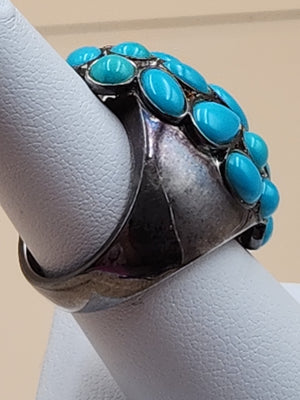 MICHAEL DAWKINS Sterling Silver Sleeping Beauty Turquoise Cluster Ring Size 7