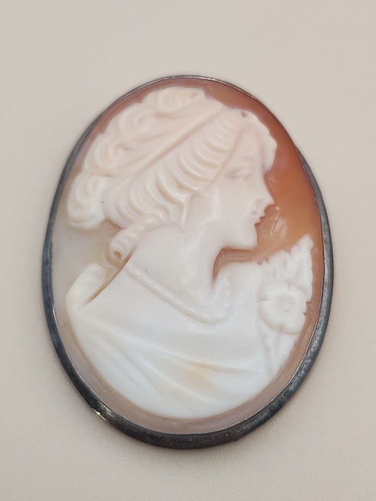 Sterling Silver Victorian Hand Carved 40mm Cameo Pendant/Brooch
