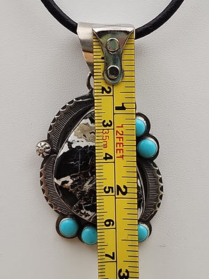 GILBERT PLATERO NAVAJO Sleeping Beauty/ White Buffalo Turquoise/Sterling Pendant