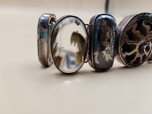 Pyritized Ammonite Shell/Pyrite/Quartz/Smoky Quartz/Sterling Adjustable Bracelet