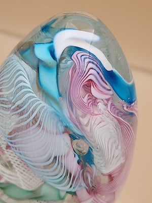 MURANO Italy Fratelli Toso Latticino Millefiori Scramble Pastel Egg Paperweight
