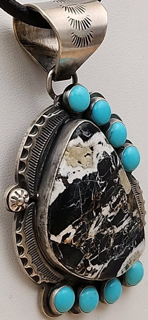 GILBERT PLATERO NAVAJO Sleeping Beauty/ White Buffalo Turquoise/Sterling Pendant