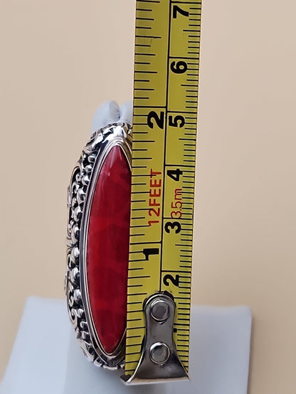 SAMUEL B. Red Jasper  Sterling Silver Filigree Ring Size 7