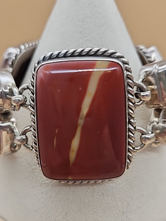 Yellow Citrine/Red Jasper/Rutilated Quartz/Sterling Silver 8"Adjustable Bracelet