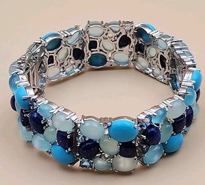 KHR JEWELS Stabilized Turquoise/Lapis/Chalcedony/Blue/White Topaz 7.5"Bracelet