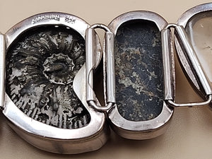 Pyritized Ammonite Shell/Pyrite/Quartz/Smoky Quartz/Sterling Adjustable Bracelet