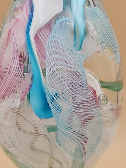 MURANO Italy Fratelli Toso Latticino Millefiori Scramble Pastel Egg Paperweight