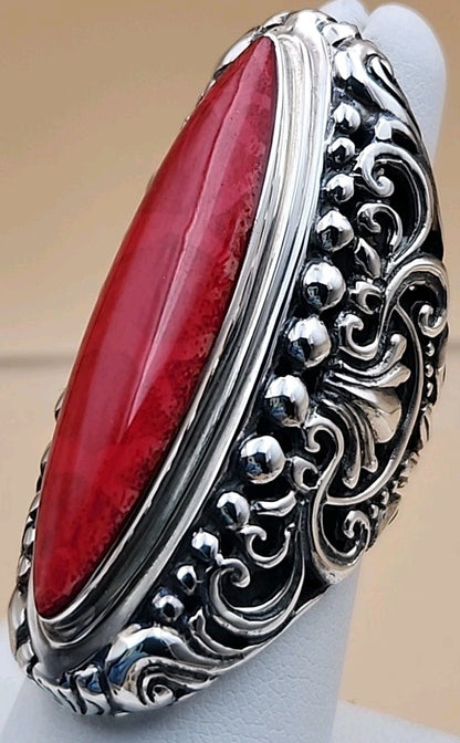 SAMUEL B. Red Jasper  Sterling Silver Filigree Ring Size 7