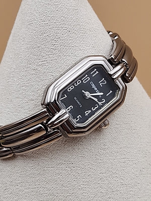 CAPEZIO 1980's Silver Tone/Black Dial Analog Watch NEW BATTERY