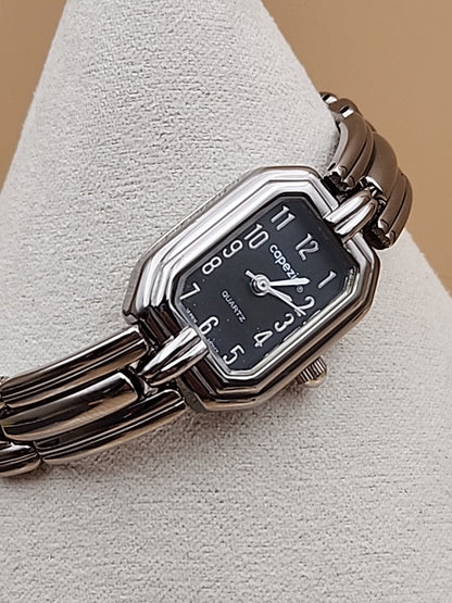 CAPEZIO 1980's Silver Tone/Black Dial Analog Watch NEW BATTERY