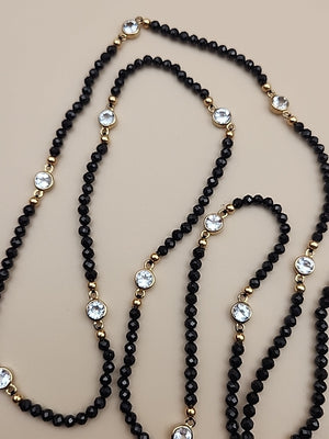 HSN Faceted Black Onyx/Topaz/14k Over Sterling Silver 36" Necklace