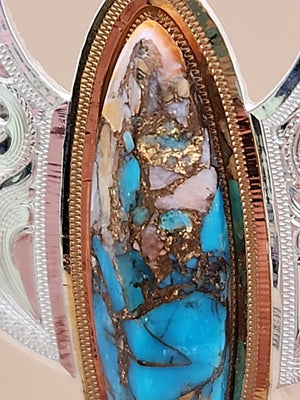 Chrysocolla Shattuckite/ Engraved Sterling Silver Hoop Style Dangle Earrings