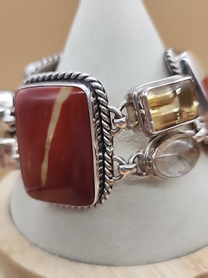 Yellow Citrine/Red Jasper/Rutilated Quartz/Sterling Silver 8"Adjustable Bracelet