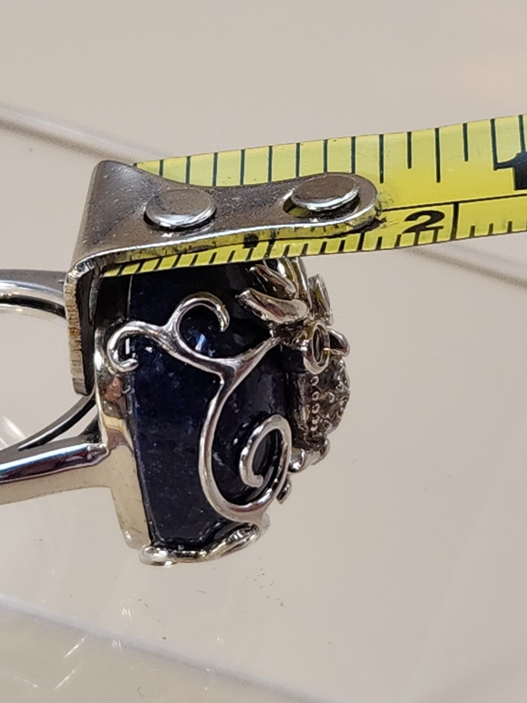 Lapis Lazuli/Sterling Silver/Clear Crystal/Red Garnet Owl Design Ring Size 7.75