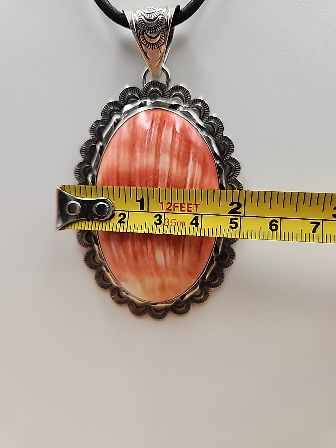 GILBERT PLATERO Navajo Orange Spiny Oyster/Sterling Silver SignedVintage Pendant