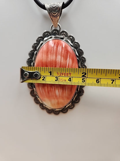 GILBERT PLATERO Navajo Orange Spiny Oyster/Sterling Silver SignedVintage Pendant