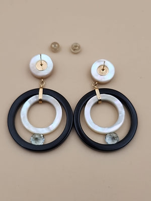 ROSS SIMONS 14k/Mother Of Pearl/Blue Topaz/Open Circle Drop Earrings