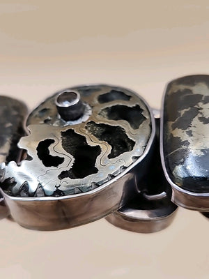 Pyritized Ammonite Shell/Pyrite/Quartz/Smoky Quartz/Sterling Adjustable Bracelet