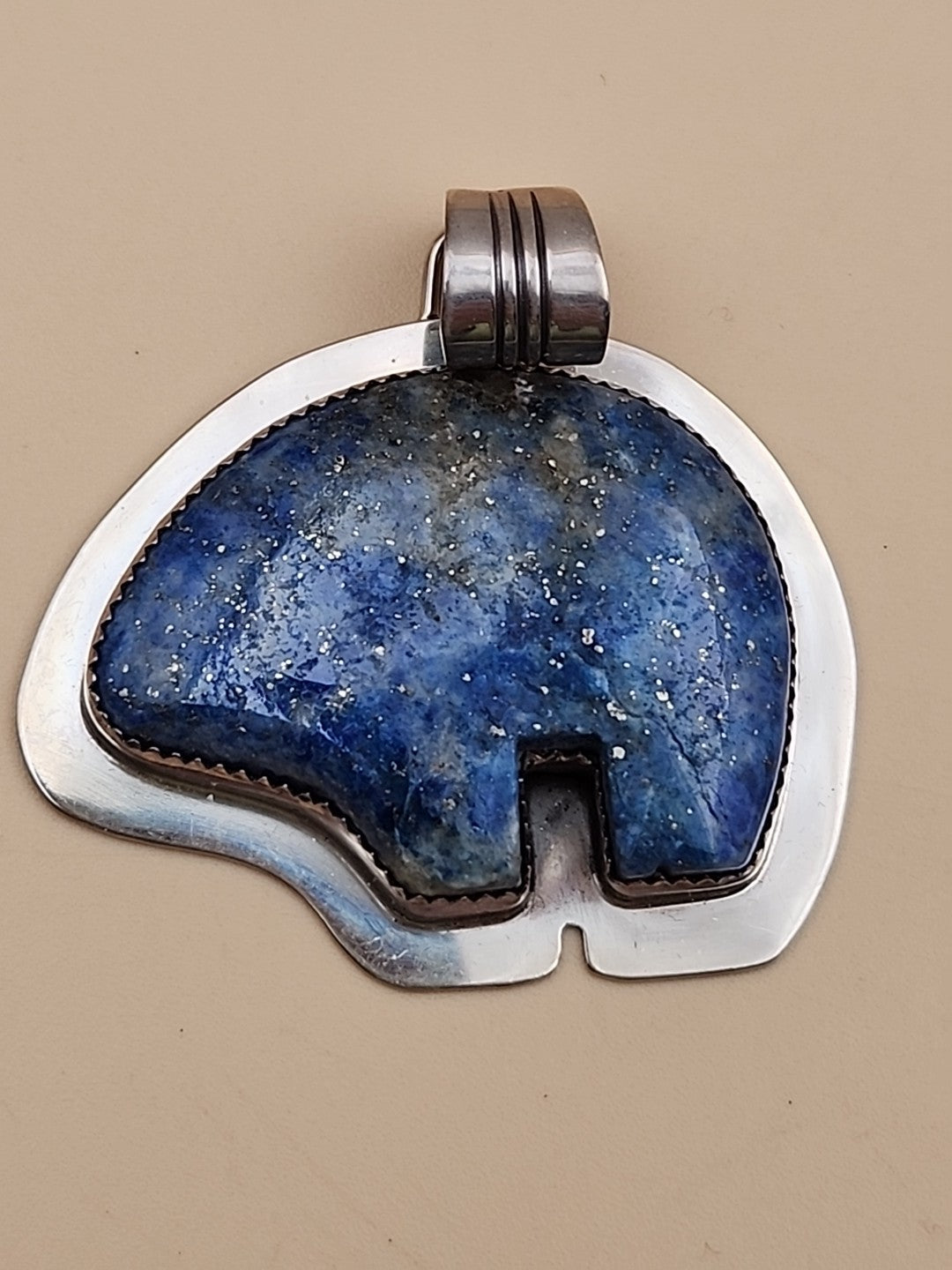 BENJAMIN PIASO NAVAJO Lapis Lazuli Bear/Sterling Silver Navajo Bear Pendant