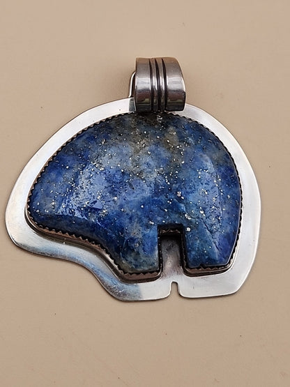 BENJAMIN PIASO NAVAJO Lapis Lazuli Bear/Sterling Silver Navajo Bear Pendant