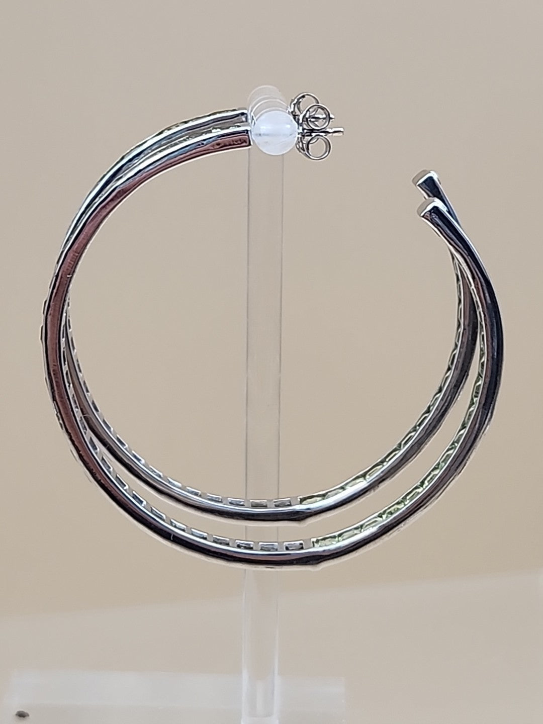 JTV Green Peridot/Sterling Silver/ 2" Channel Set/ Inside Out Hoop Earrings