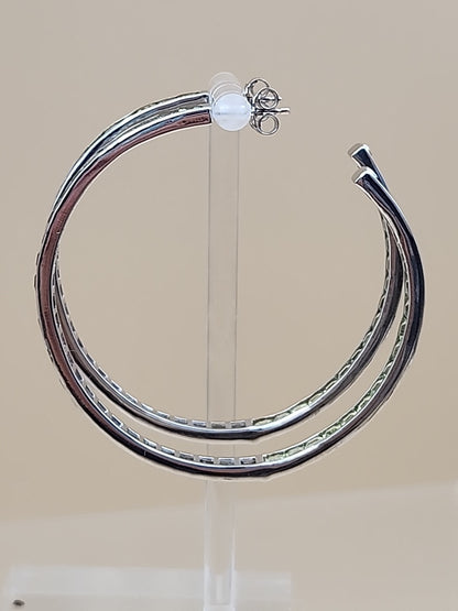JTV Green Peridot/Sterling Silver/ 2" Channel Set/ Inside Out Hoop Earrings