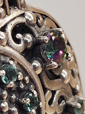 BERIA Turkish Turquoise/Mystic Topaz/Green Onyx/Sterling Silver Filagree Pendant