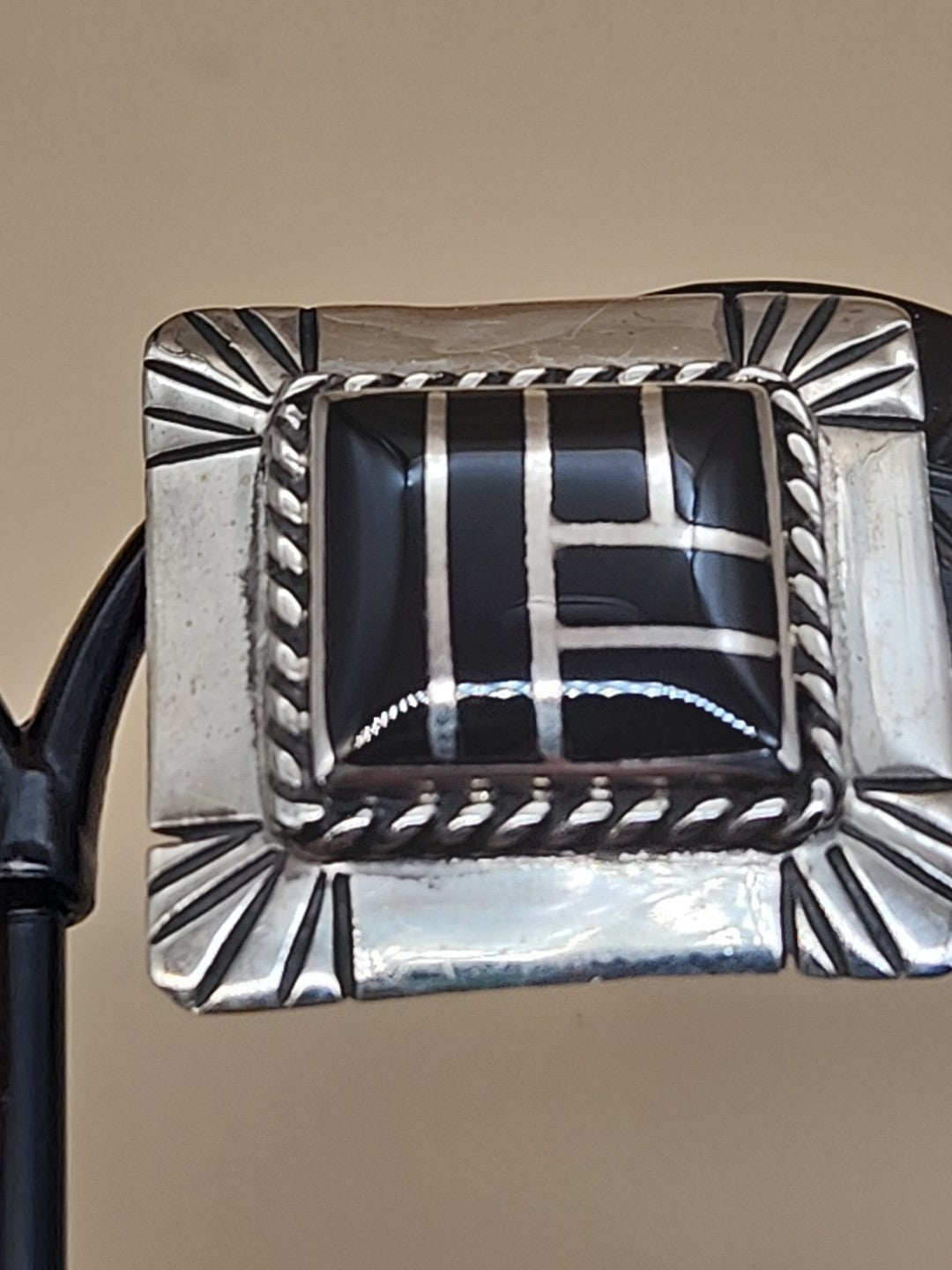 DAVID R FREELAND JR Southwestern Black Onyx Inlaid/Sterling Silver Earrings