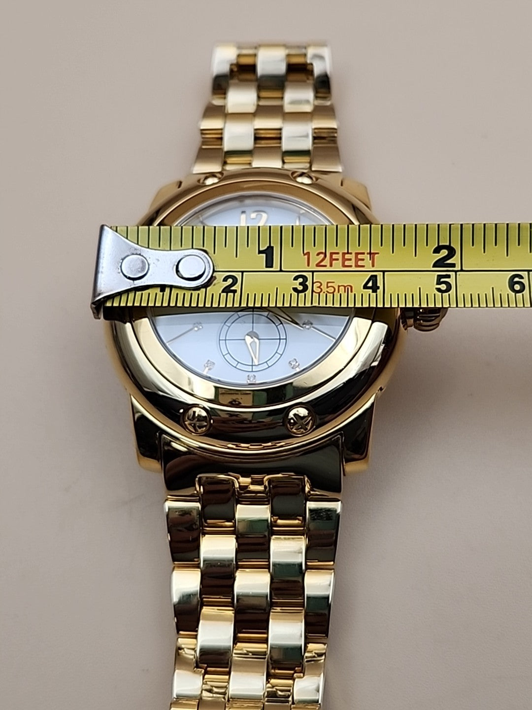 GLAM ROCK Miami Quartz Gold Tone/Crystal Indices/Glowing Hands Watch NEW BATTERY