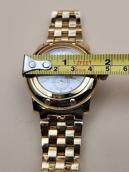 GLAM ROCK Miami Quartz Gold Tone/Crystal Indices/Glowing Hands Watch NEW BATTERY